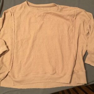 American Eagle Beige Waffle Knit Top Seriously Lived-in, medium